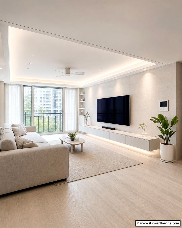 Floating TV Units - 20 Korean Living Room Ideas for a Minimalist Space