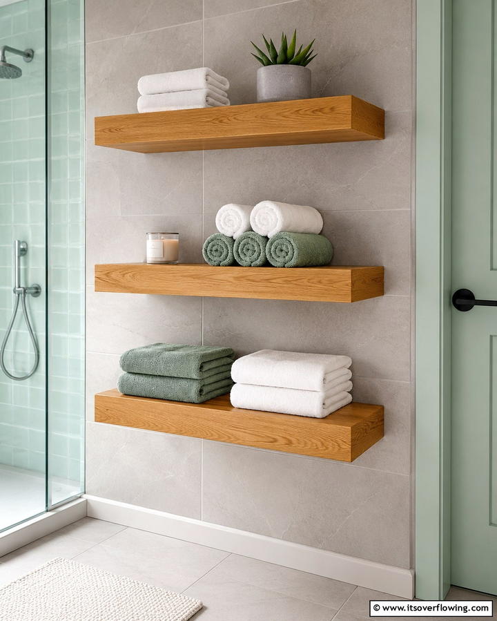 Floating Towel Shelves - 25 Towel Display Ideas to Organize Your Bathroom