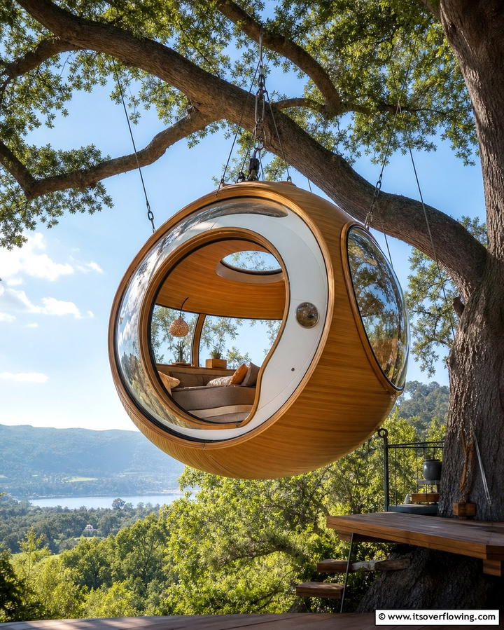 Floating Tree Pod Oasis - 25 Tree House Ideas for Magical Outdoor Adventures