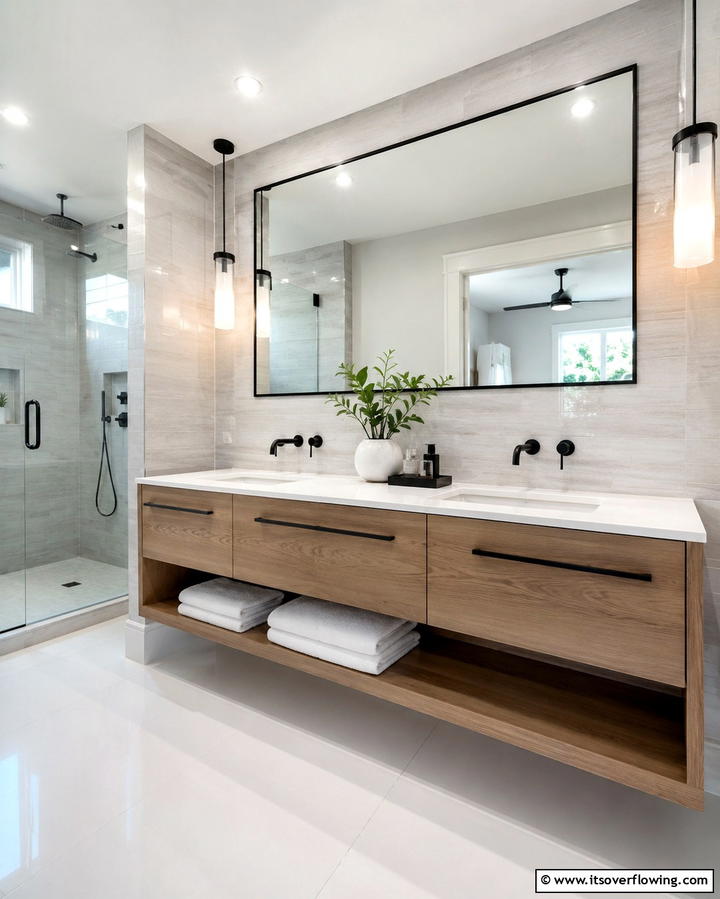 Floating Vanity Designs - 30 Small Master Bathroom Ideas for Efficient Luxury