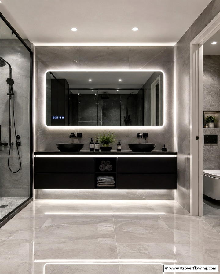 Floating Vanity With LED Lighting - 25 Floating Vanity Bathroom Ideas for a Modern and Sleek Look