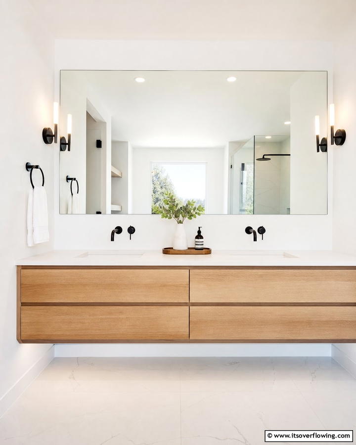 Floating Vanity for Open Space - 20 Wood Bathroom Vanity Ideas for a Warm Look