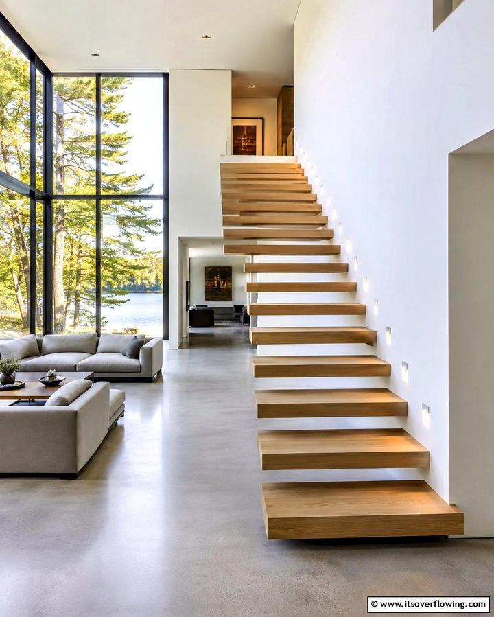 Floating White Oak Staircase - 20 White Oak Staircase Ideas for a Modern and Warm Home