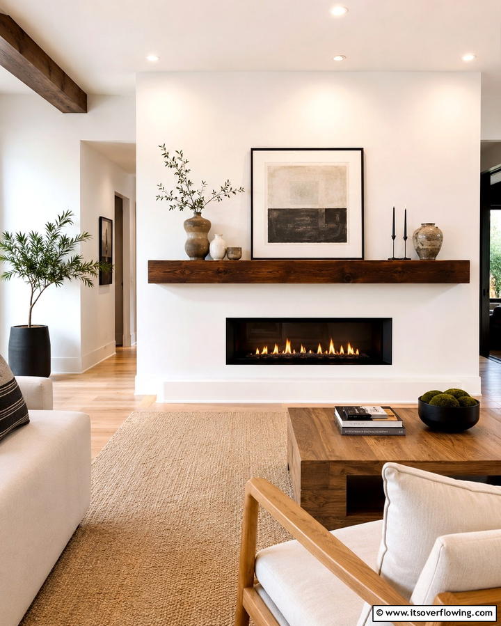 Floating Wood Mantel - 20 Wood Mantel Ideas for a Cozy and Stylish Fireplace