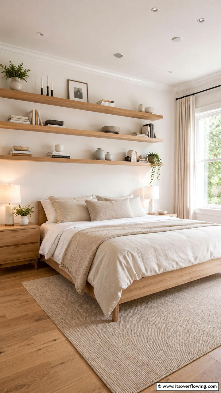 Floating Wooden Elegance - 30 Bedroom Shelving Ideas for Storage and Display