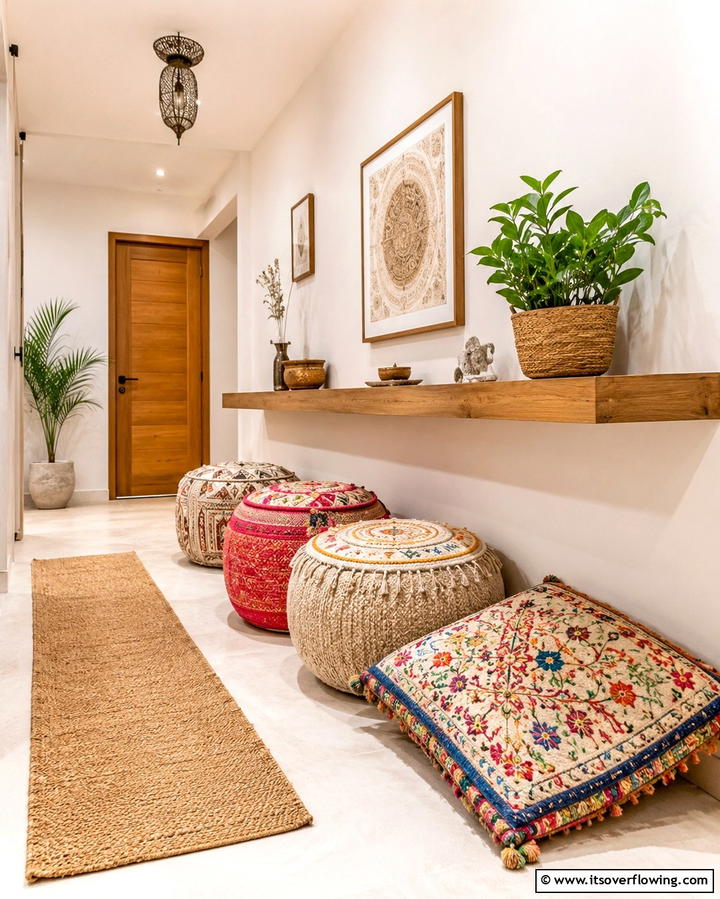 Floor Cushions and Poufs - 30 Bohemian Hallway Decor Ideas for a Welcoming Entryway