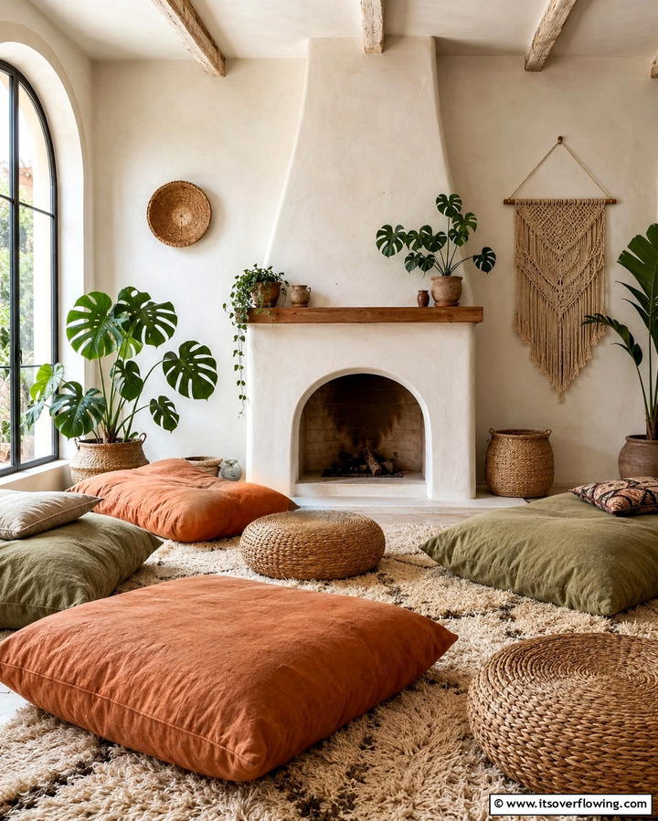 Floor Cushions for a Relaxed Vibe - 25 Fireplace Seating Ideas to Cozy Up Your Living Room