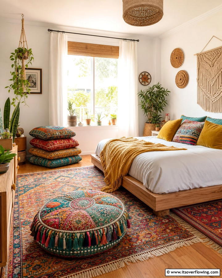 Floor Cushions for a Relaxed Vibe - 20 Cozy Small Boho Bedroom Design Ideas