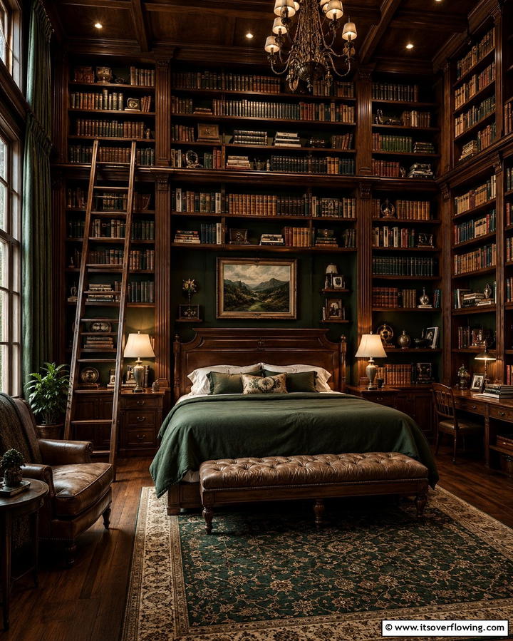 Floor to Ceiling Bookshelves - 30 Dark Academia Bedroom Designs for a Scholarly Aesthetic