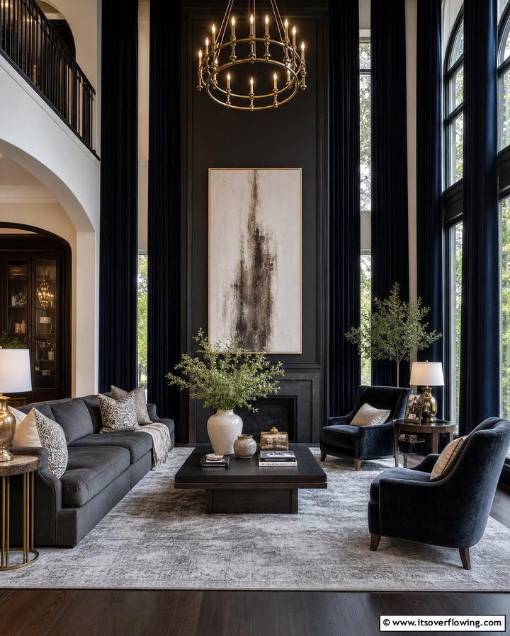Floor to Ceiling Curtains - 25 Dark Living Room Ideas for a Moody and Chic Space