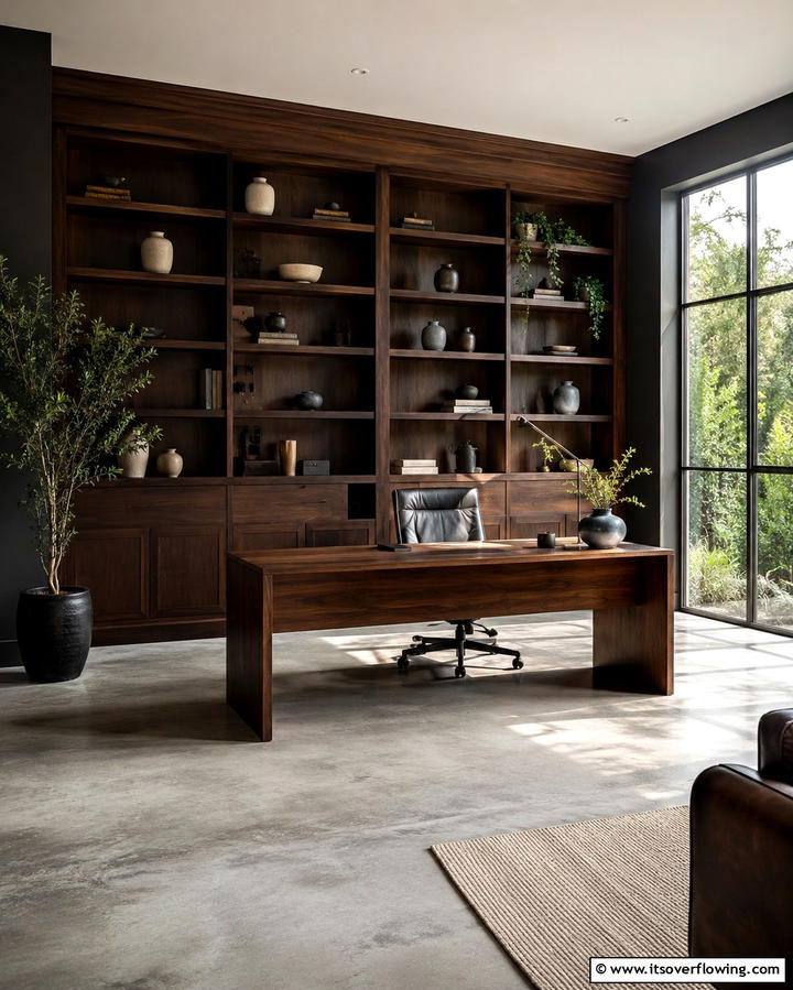 Floor to Ceiling CurtainsExact - 30 Moody Dark Home Office Designs for a Productive Workspace