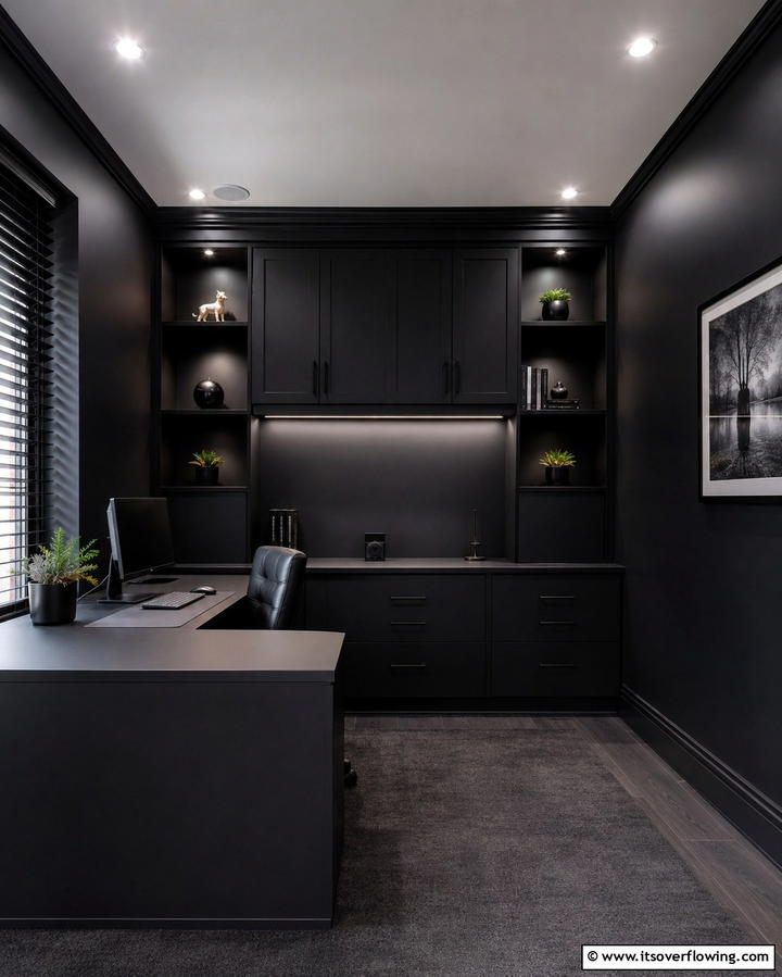 Floor to Ceiling CurtainsOne - 30 Moody Dark Home Office Designs for a Productive Workspace