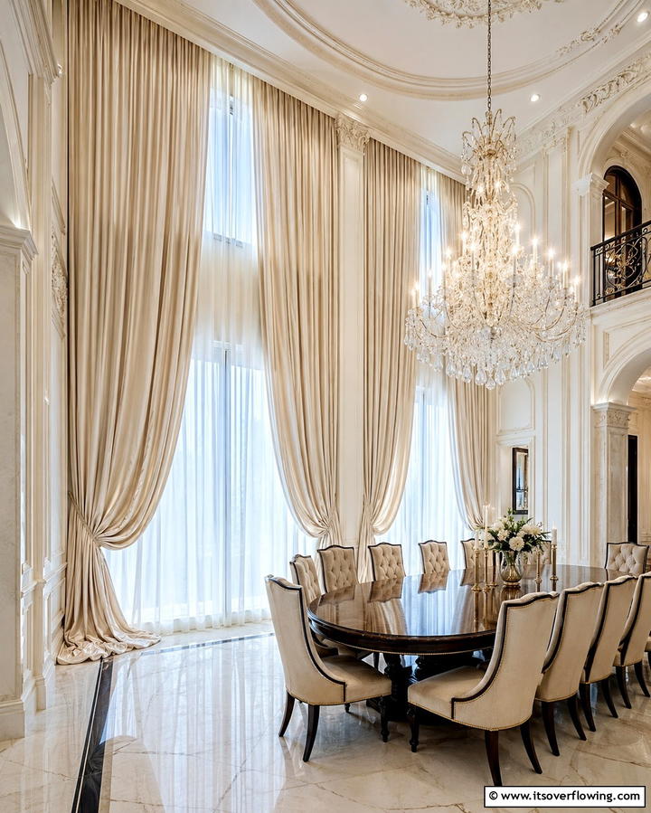Floor to Ceiling Drapes for a Dramatic Effect - 25 Elegant Dining Room Curtain Ideas to Transform Your Space