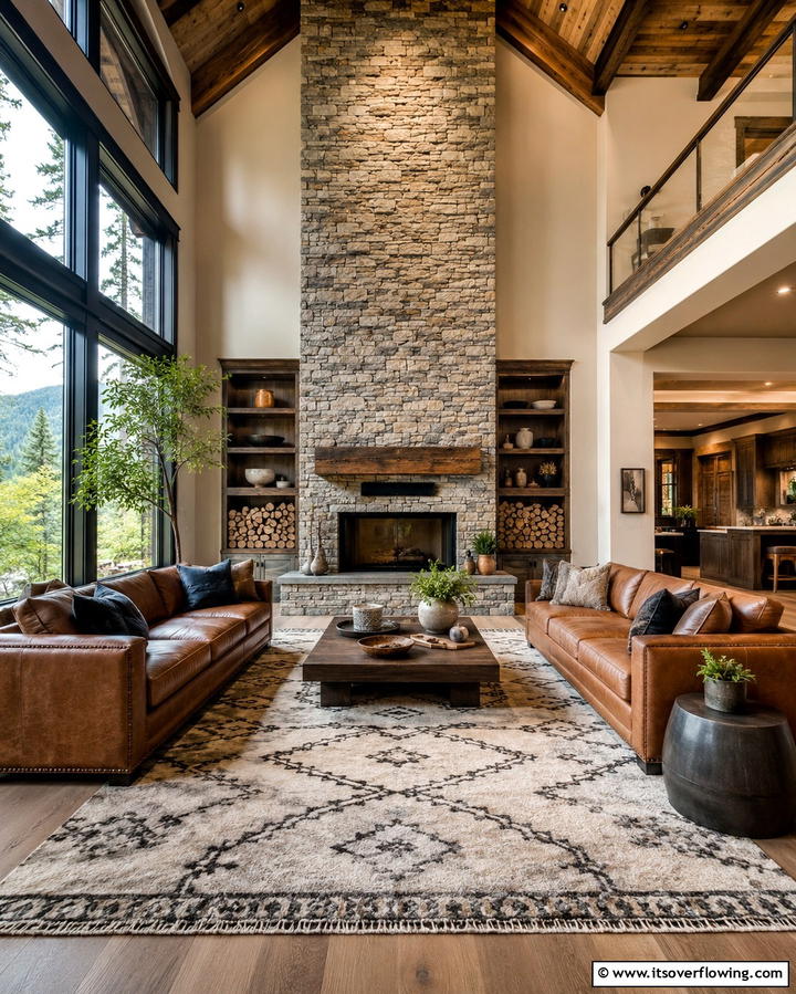 Floor to Ceiling Fireplace for Drama - 25 Off-center Fireplace Ideas for a Unique and Modern Living Room