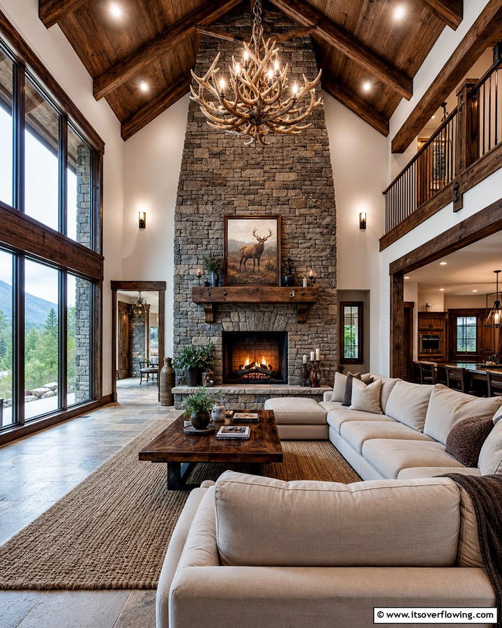 Floor to Ceiling Fireplace - 25 Cozy Cabin Fireplace Ideas for a Warm Retreat