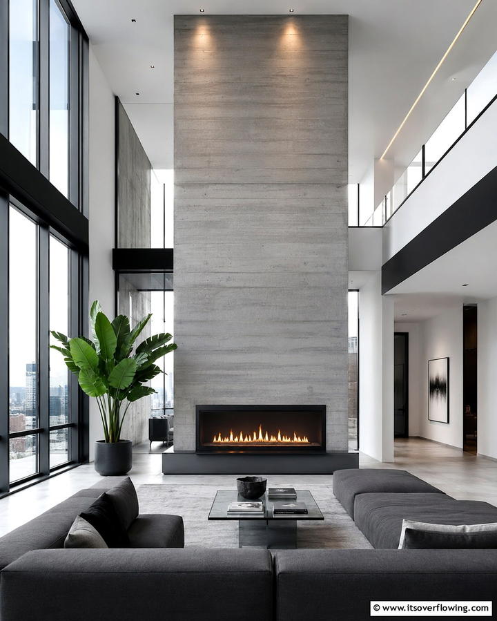 Floor to Ceiling Glass Surround - 25 Two-story Fireplace Ideas for Cozy Ambiance