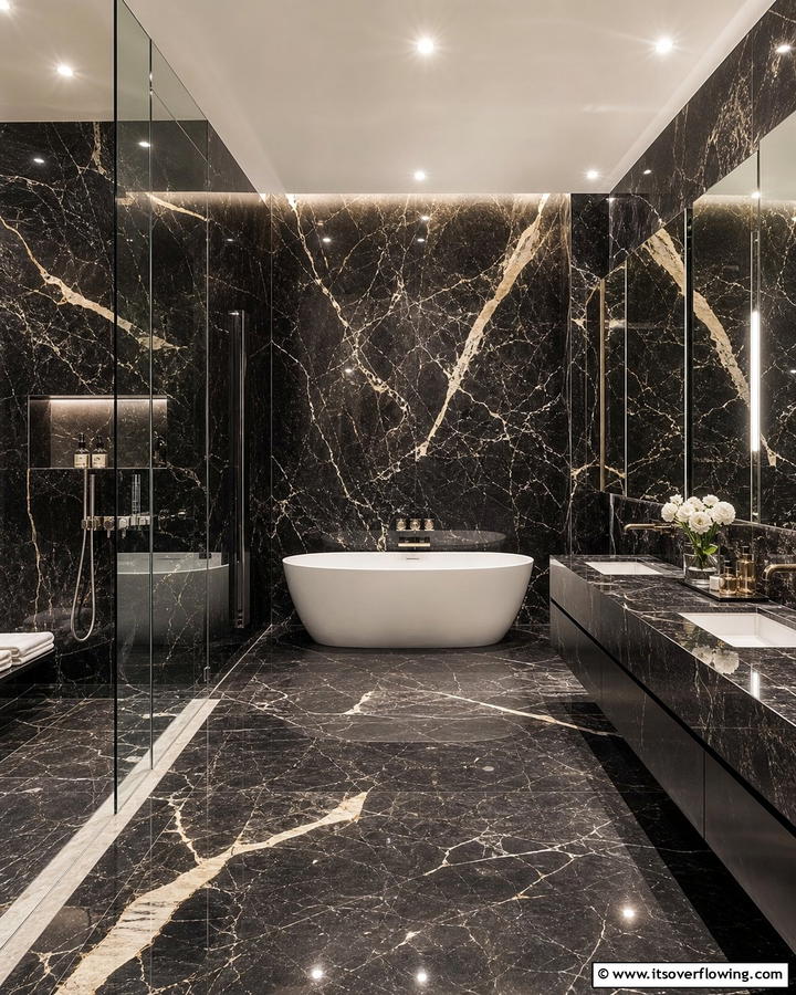 Floor to Ceiling Marble Walls - 20 Black Marble Bathrooms- Luxurious Design Ideas