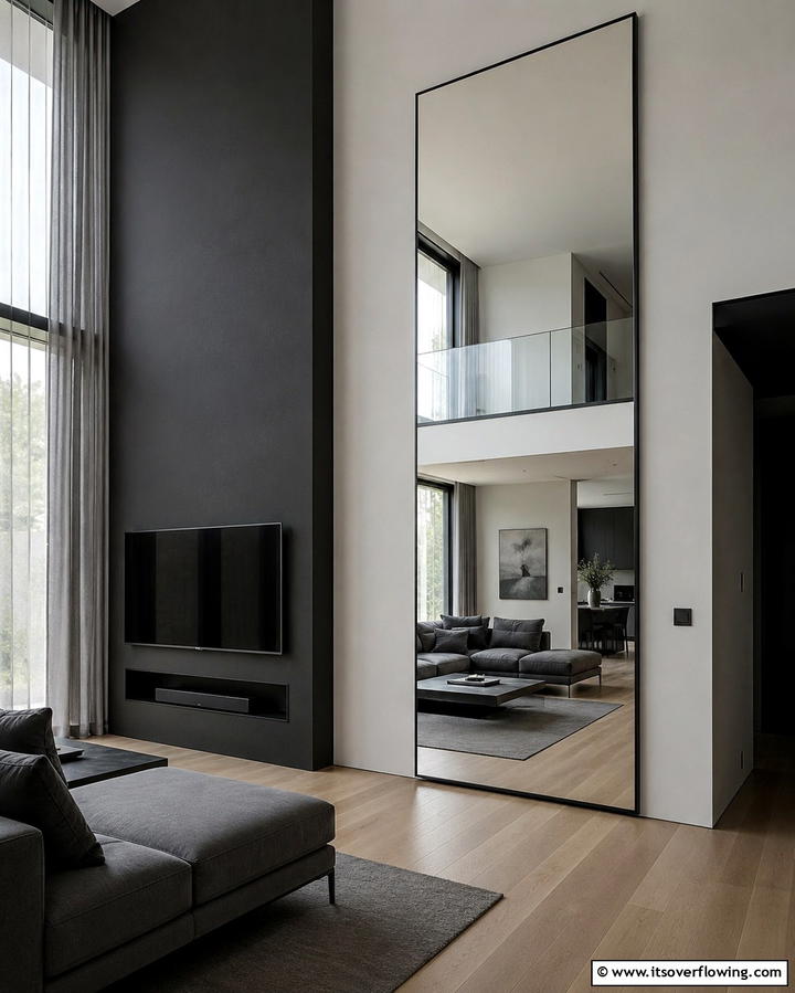 Floor to Ceiling Mirror - 25 Living Room Mirror Ideas to Brighten Your Space