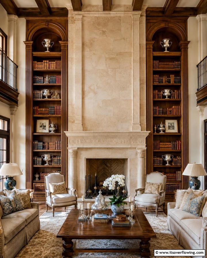 Floor to Ceiling Symmetry - 30 Fireplace with Bookshelves Ideas for Cozy Literary Nooks