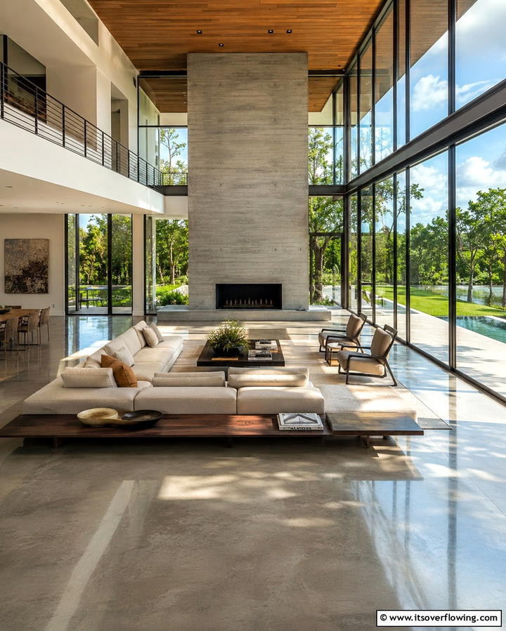 Floor to Ceiling Windows - 25 Organic Modern Living Room Design Ideas