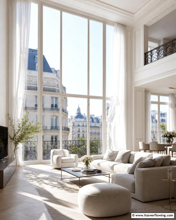 Floor to Ceiling WindowsExact - 25 Parisian-style Living Room Ideas for Elegant Homes