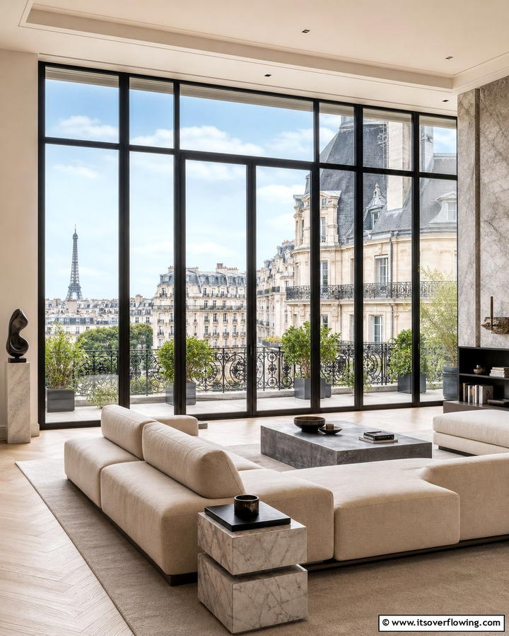 Floor to Ceiling WindowsOne - 25 Parisian-style Living Room Ideas for Elegant Homes