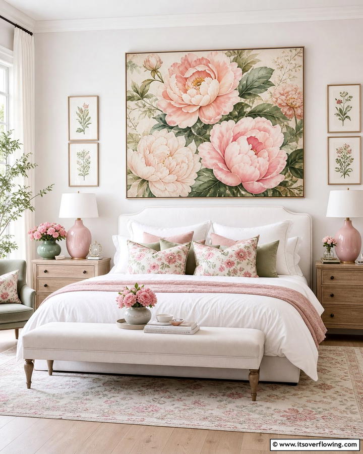 Floral Accent Canvas - 21 Bedroom Wall Decor Ideas to Elevate Your Personal Sanctuary