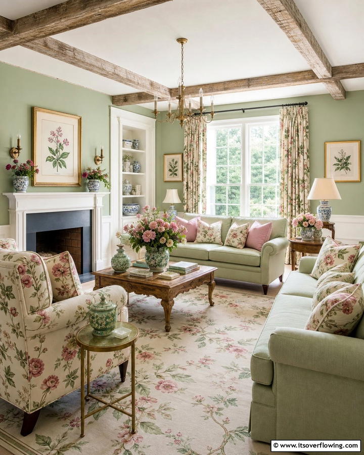 Floral Accents - 21 French Country Living Room Ideas for Rustic Elegance