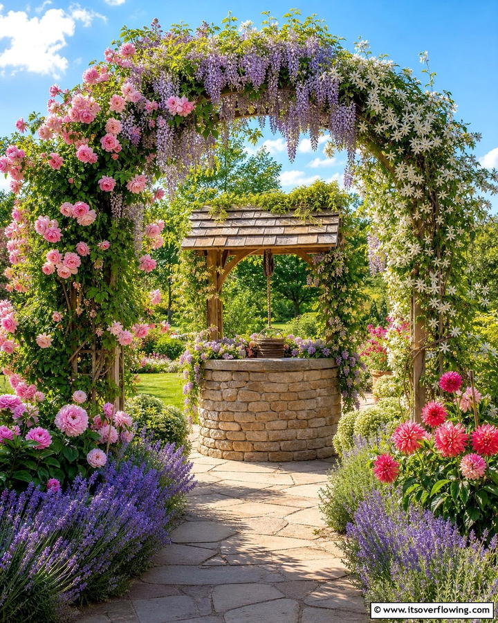 Floral Arch Wishing Well - 20 Outdoor Wishing Well Garden Ideas for Enchantment