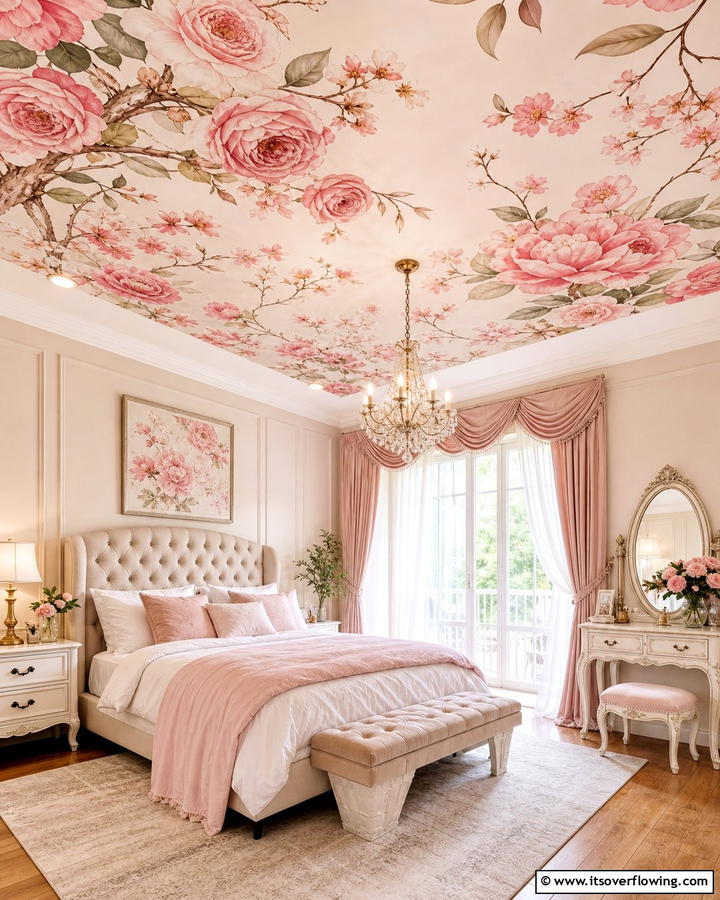 Floral Bliss for a Romantic Feel - 25 Ceiling Wallpaper Ideas to Elevate Your Space
