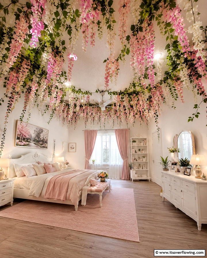 Floral Ceiling Decor - 30 Enchanting Fairy-Themed Bedroom Designs for Whimsical Spaces