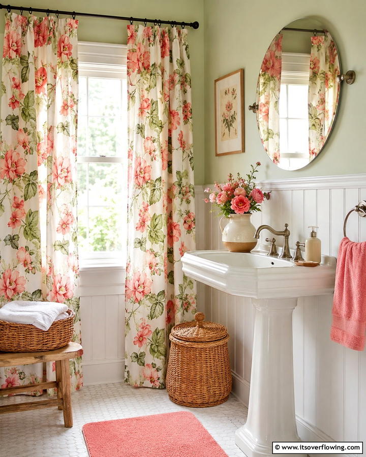 Floral Curtains for a Fresh Feel - 25 Bathroom Curtain Ideas for Privacy and Style