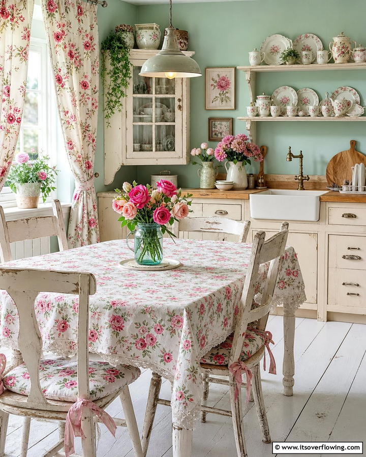 Floral Fabrics and Patterns - 20 Shabby Chic Kitchen Ideas for a Vintage Look