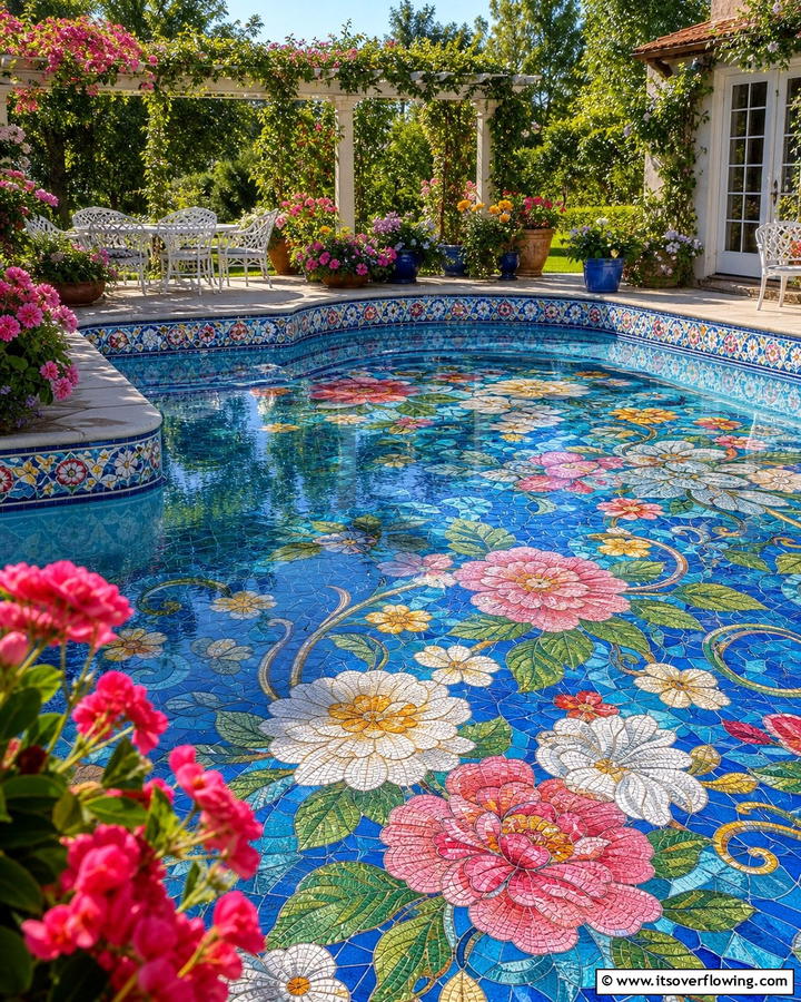 Floral Fantasy - 21 Pool Tile Designs to Refresh Your Swimming Area Style