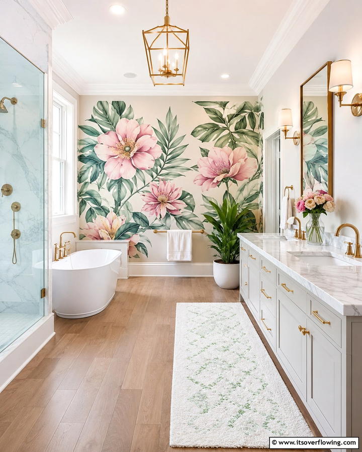 Floral Garden Retreat - 30 Bathroom Mural Ideas for Bold and Artistic Wall Designs