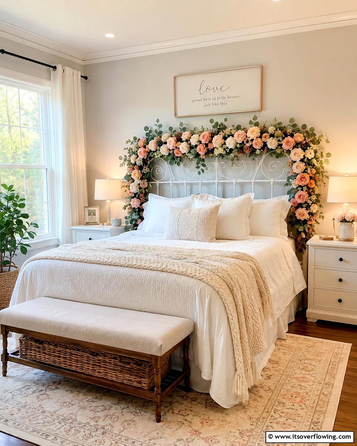 Floral Garland Headboards - 30 Enchanting Fairy-Themed Bedroom Designs for Whimsical Spaces
