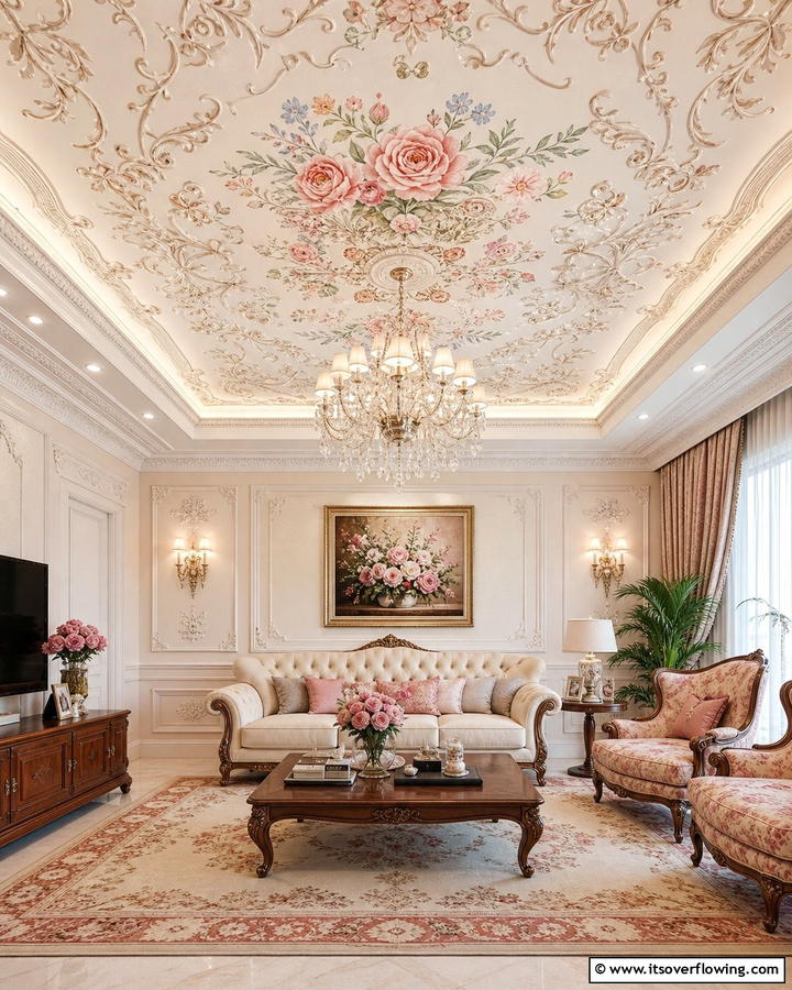 Floral Motif Design - 20 Living Room False Ceiling Design Ideas to Elevate Your Space