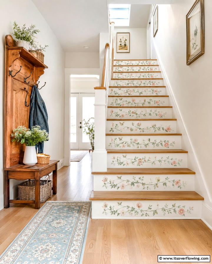 Floral Motifs - 25 Painted Stair Ideas to Transform Your Home