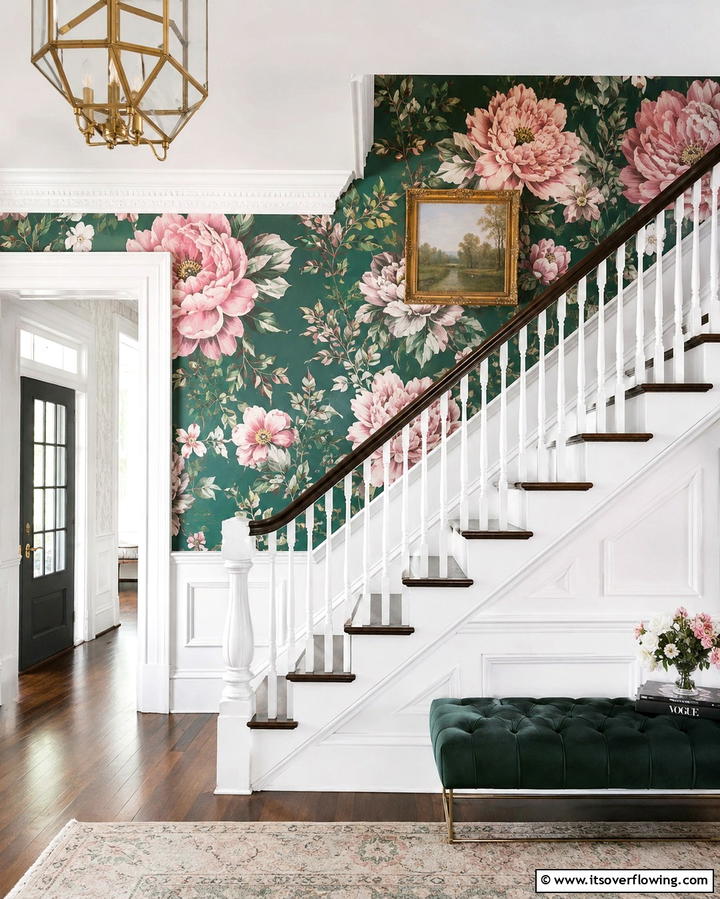 Floral Motifs for a Touch of Elegance - 25 Stair Runner Ideas for Safety and Style in Your Home