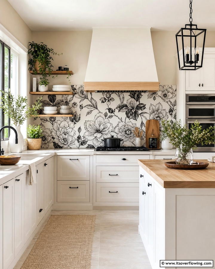 Floral Motifs - 25 Black and White Kitchen Backsplash Ideas