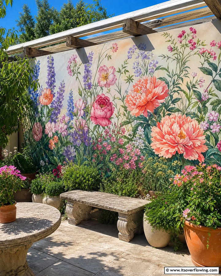 Floral Oasis Mural - 21 Garden Mural Ideas to Transform Outdoor Walls Artistically