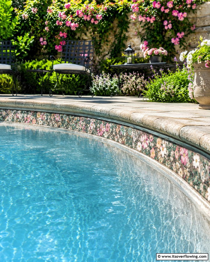 Floral Pattern Tiles - 20 Waterline Pool Tile Ideas for a Stunning Backyard Oasis