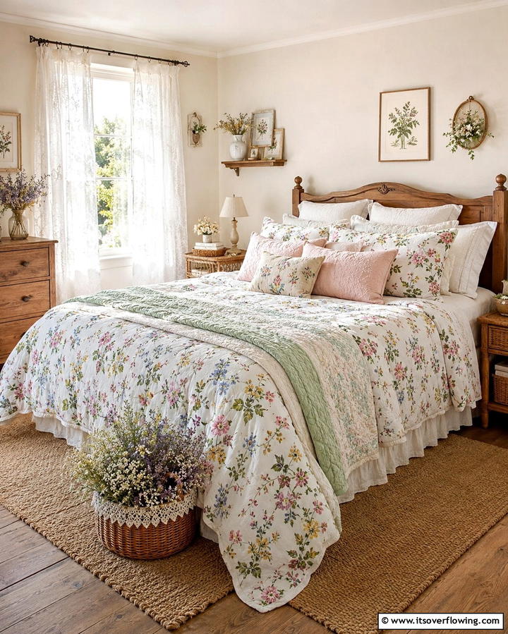 Floral Patterned Bedding - 25 Cottagecore Bedroom Ideas- Cozy & Rustic Designs