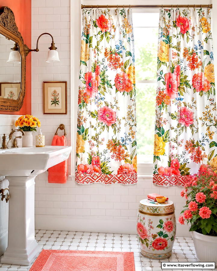 Floral Patterned Curtains - 25 Bathroom Curtain Ideas for Privacy and Style
