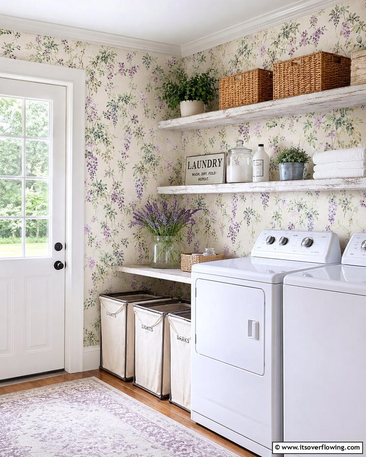 Floral Patterns for a Charming Look - 25 Laundry Room Wallpaper Ideas to Brighten Your Space