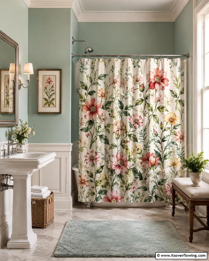 Floral Print for a Touch of Elegance - 25 Shower Curtain Ideas to Refresh Your Bathroom