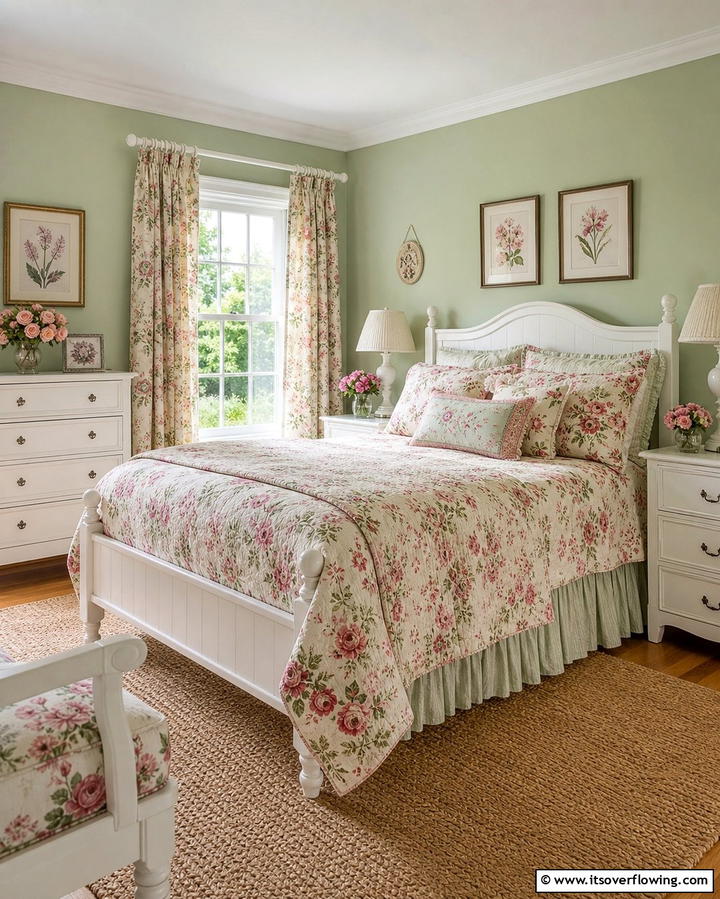 Floral Prints and Patterns - 25 Country Bedroom Ideas- Cozy & Rustic Designs
