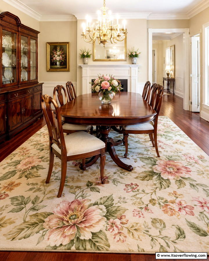 Floral Rugs for a Fresh Feel - 30 Dining Room Rug Ideas to Anchor Your Table Setting