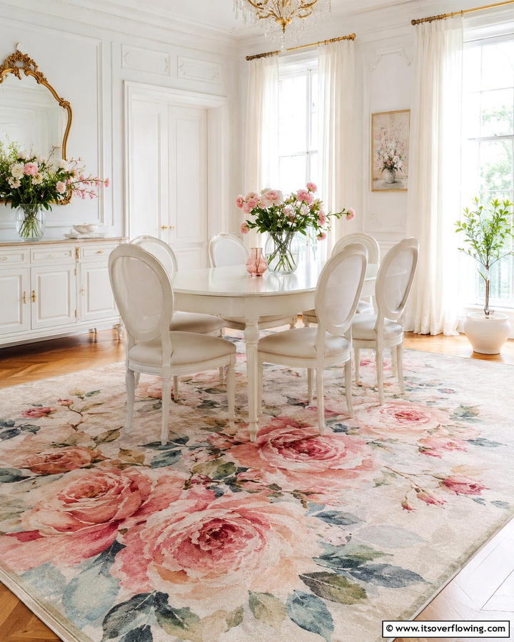 Floral Rugs for a Touch of Romance - 30 Dining Room Rug Ideas to Anchor Your Table Setting