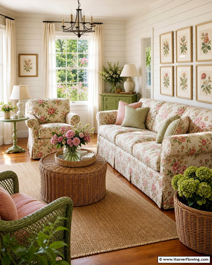 Floral Upholstery - 25 Cottage Decorating Ideas- Charming & Timeless Designs